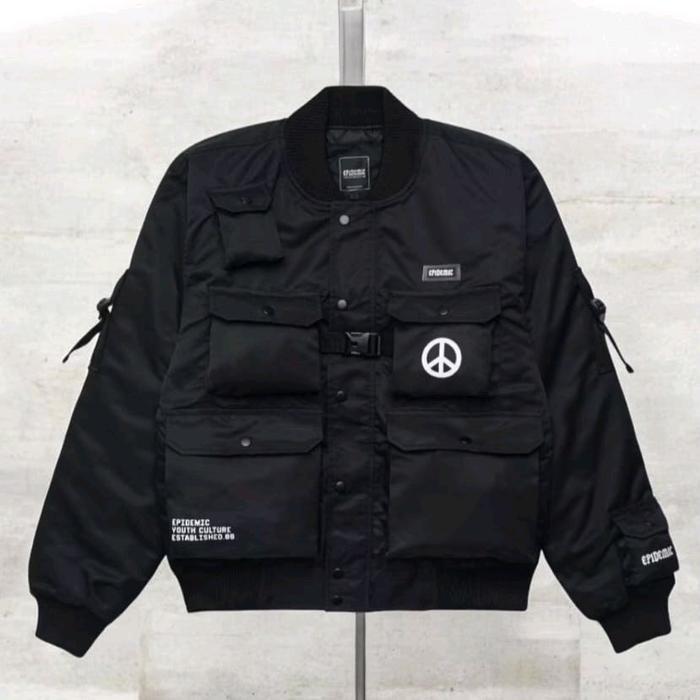 JAKET BOMBER EPIDEMIC NIGHT RIDE BLACK. SIZE S. SUPER LIKE NEW PAKE 1X