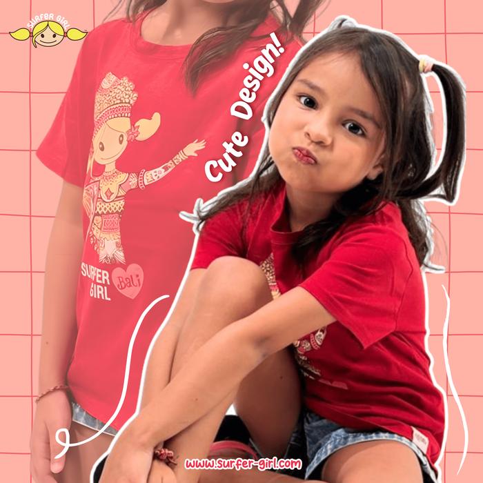 Surfer Girl Legong Toddler Red Tee | Legong Toddler T-shirt | Kaos Legong Bali Anak | Kaos Anak Katu