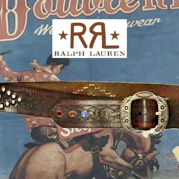 Double RL/ Ralph Lauren American Jeweled Vintage Leather Belt. USA