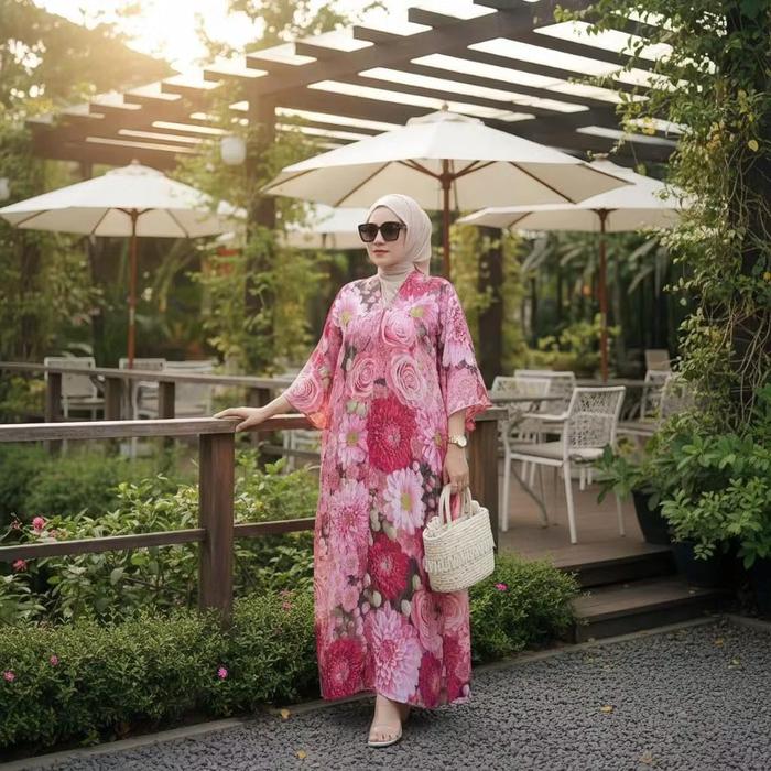 YURI Daster Gamis Terbaru Kekinian 2026 Bahan Rayon Motif Bunga Adem Elegan Ibu Menyusui Viral Diam