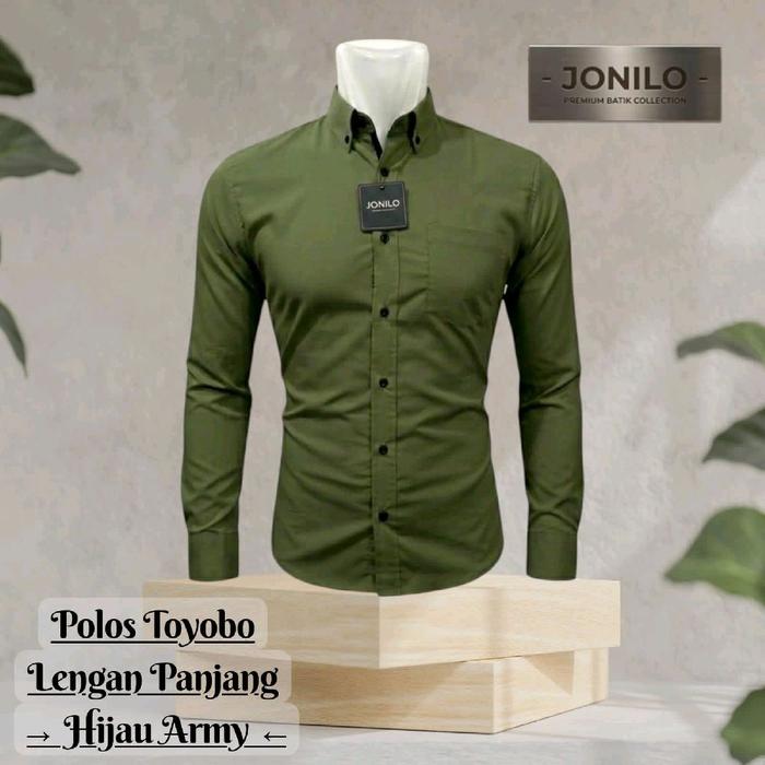 Kemeja Pria Lengan Panjang Polos Toyobo Hijau Army - Jonilo