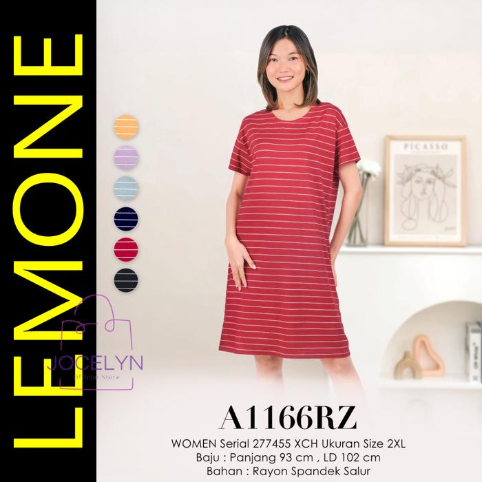 LEMONE Rayon Spandek 1166RZ Mini Dress Daster 2XL Santai Babydoll Lengan Pendek Salur Garis warna pa