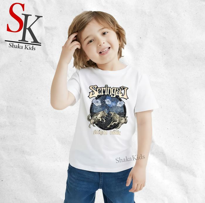 ShakaKids Fashion Atasan Baju Band Seringai Serigala Militan Anak Laki Perempuan Lengan Pendek Putih