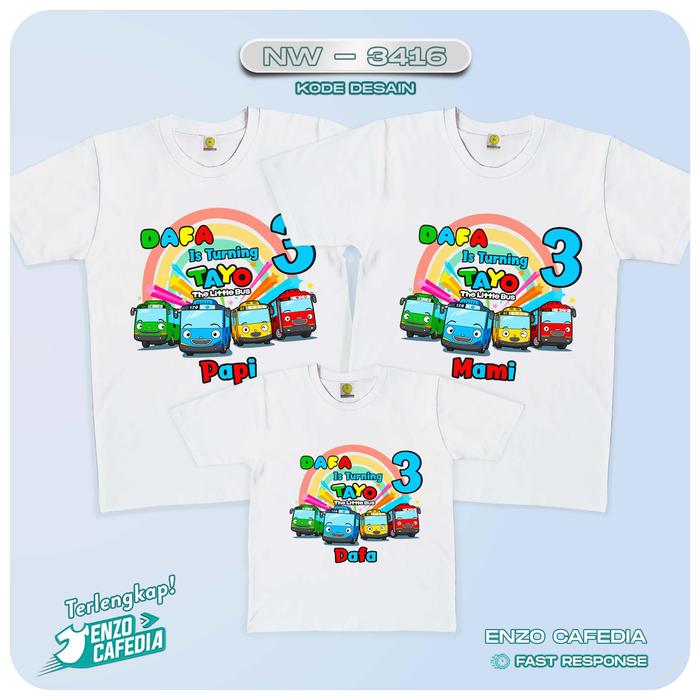 Jual Baju Satuan Keluarga | Kaos Ulang Tahun | Motif Tayo Little Bus NW 3416 | Gratis Custom | Kaos 