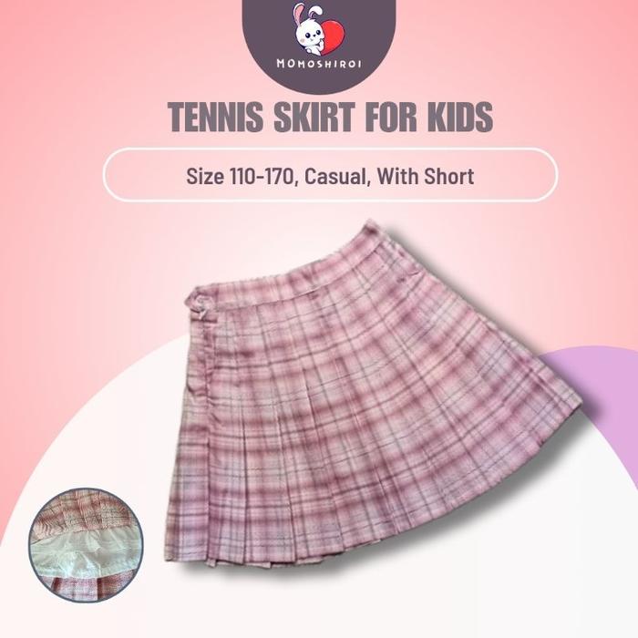 Kids Tennis Skirt Rok Pendek Celana Anak Pleated Tartan Skater Mini Korea Plisir Skort Pink Tartan A