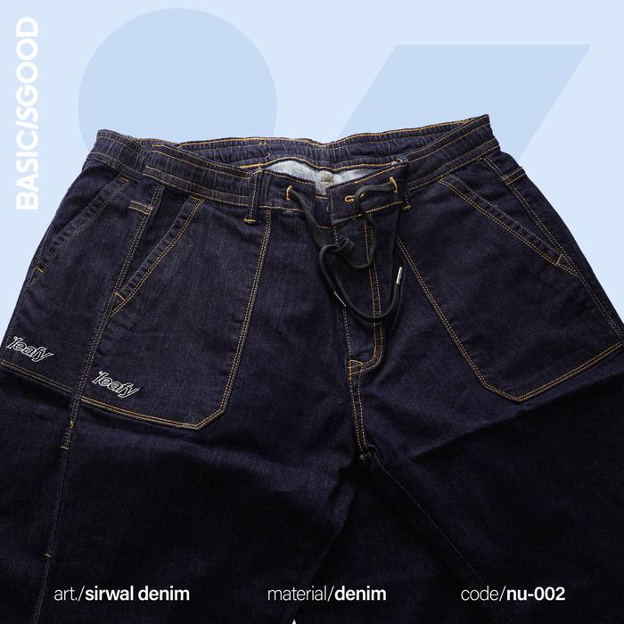 Leafy Sirwal Denim NU 002 - Celana Sirwal Panjang Pria Muslim | Ankle Pants | Celana Cingkrang | Cel