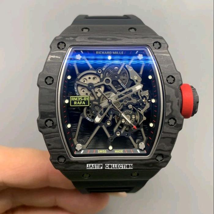JAM TANGANRICHARD MILLE35-01 CARBON NTPT DIAL SKELETON MANUAL WINDING AUTOMATIC RM 35-01