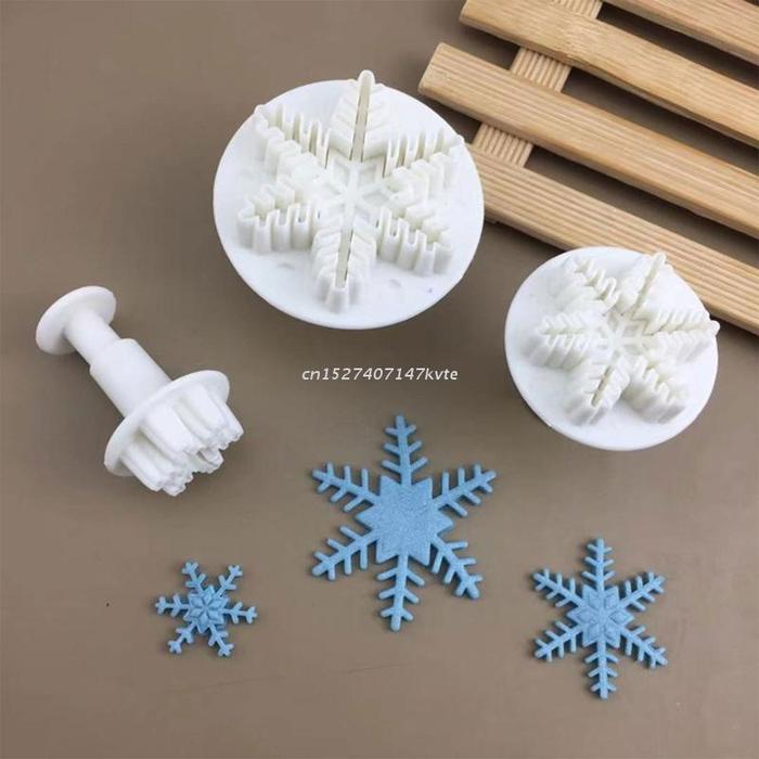 3 Pieces Snowflake Plunger Fondant Cutter Sugarcraft Cake Decorating