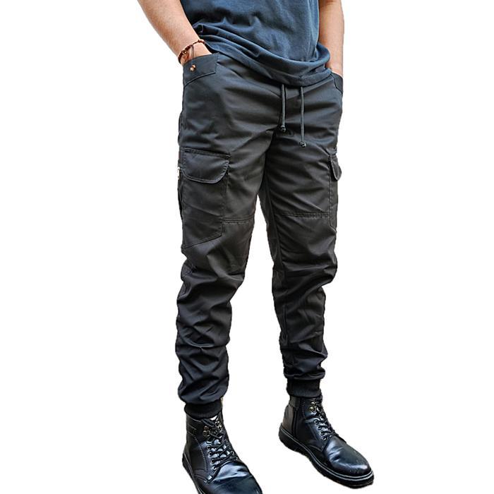 Celana Cargo Panjang Pria Tactikal Pinggang Rib Karet Melar Katun Twill Drill Model Jogger - Chino C