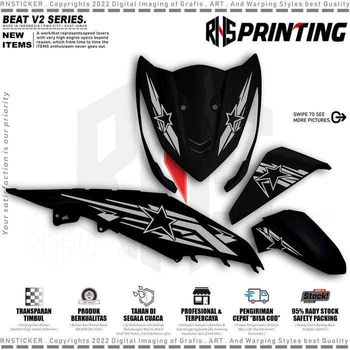 V2 CUTTING STICKER STRIPING VARIASI BEAT FI 2013-2016 STRIPING COPY TRANSPARAN BEAT FI BINTANG STARS