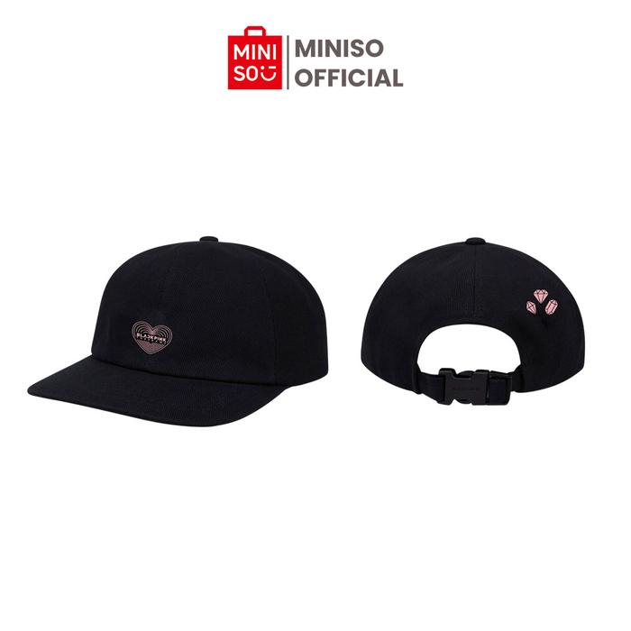 Miniso Topi Baseball Cap Blackpink The Game BPTG Heart Baseball Cap Topi Pria Wanita Hitam Logo BPTG