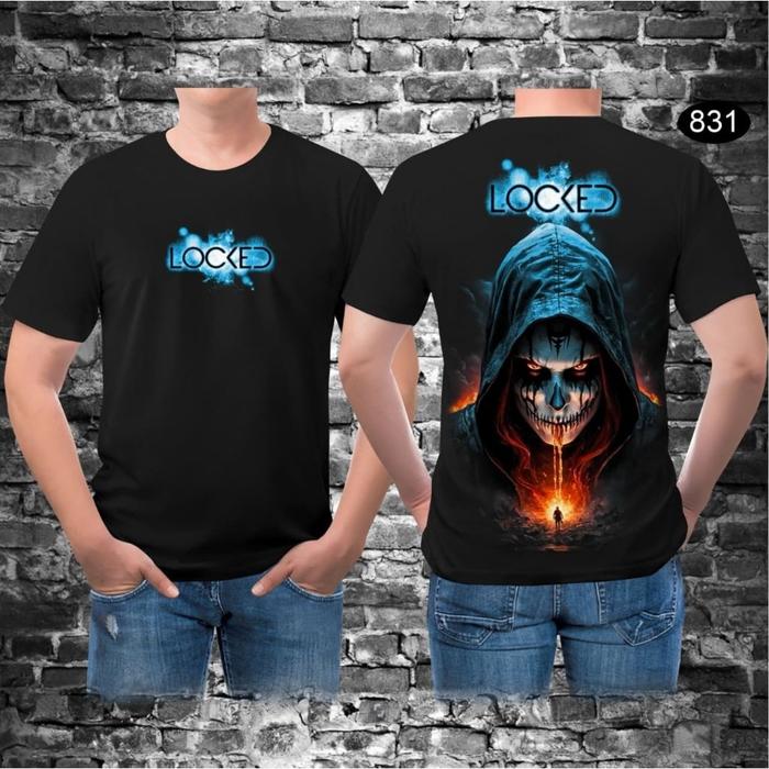 bayar di tempat / kaos motif locked / kaos t-shirt pria motif hacker / kaos distro pria bear angel t