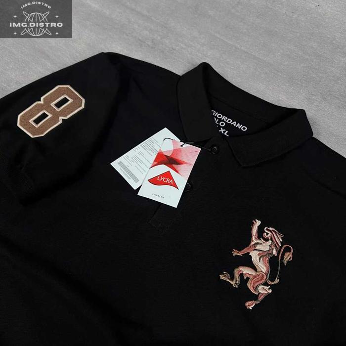 Polo Shirt GIORDANO 3D Lion Pria - Kaos Krah Bordir, Bahan Katun Pique Diamond