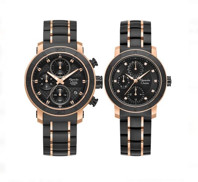 Jam Tangan Pria Wanita Pasangan Alexandre Christie AC 6292 MC BF B Tali Rantai Keramik Original