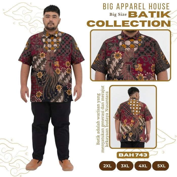 BAH 743 | Kemeja Batik Pria Big Size Jumbo Lengan Pendek Katun Adem Motif Burung Cendrawasih, Parang