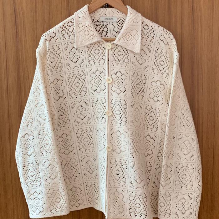 AMOMENTO White Crochet Cardigan