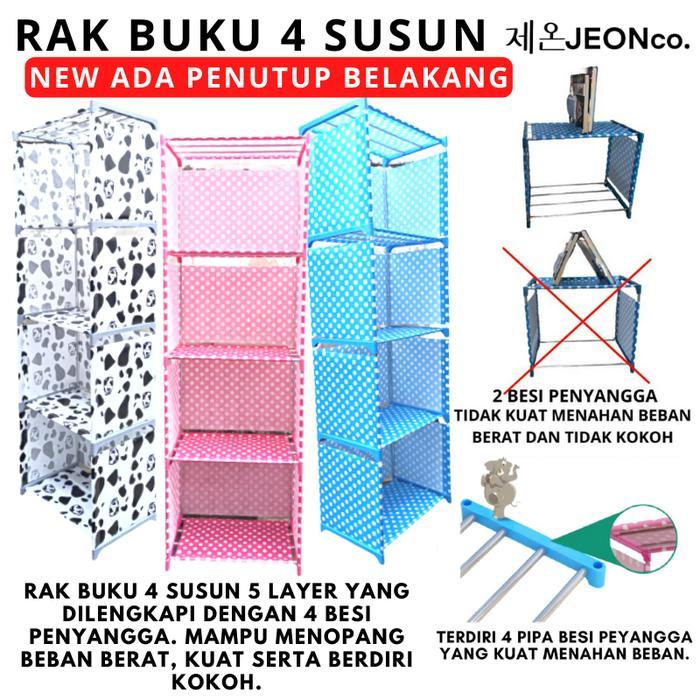 incStores RAK BUKU NEW 5 Tingkat 4 Susun (PENUTUP BELAKANG) Kain Portable Lemari Tempat Penyimpanan
