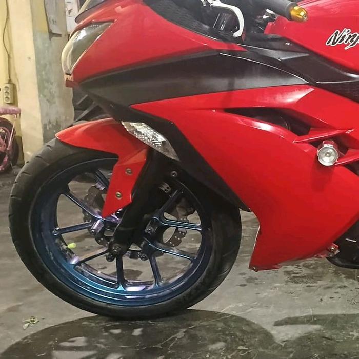 arm delkevic hitam velg Tapak lebar gambot vrossi double disk warna biru fullset ninja 250 karbu fii