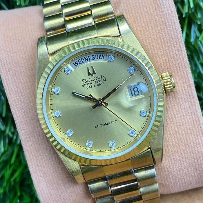 Bulova Super Seville Automatic Full Gold Day Date Diamond Indeks