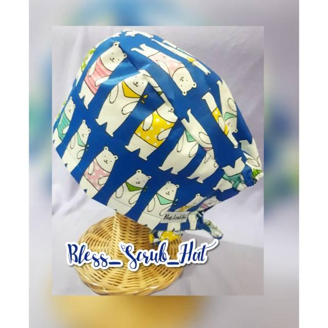 Topi Bedah / Nurse Cap/ Sugical cap/ Topi Motif/ Bernard white bear