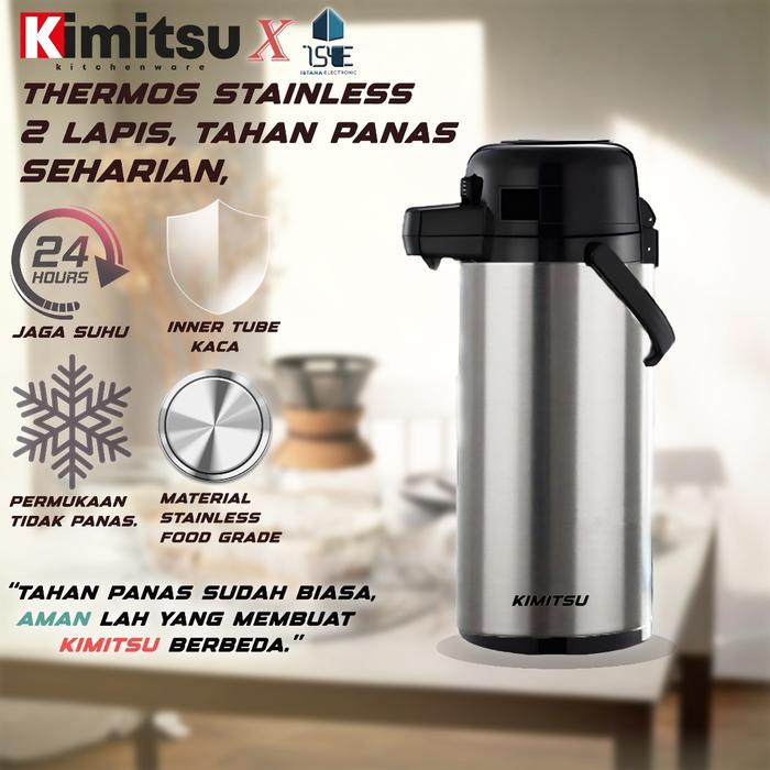 Termos Air Panas 1,9 LITER PACKING BUBBLE BAG! Tabung Kaca, Stainless steel, Tahan Panas Kimitsu +