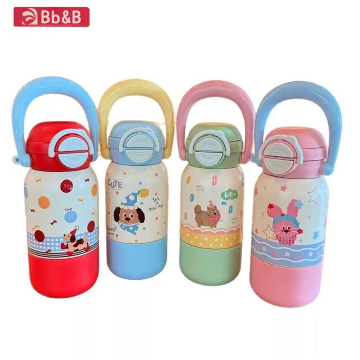 Bb&B--314 Botol Minum Stainless Sedot Teguk Dengan Cangkir Kecil 550 Karakter Doggy Cat Bunny