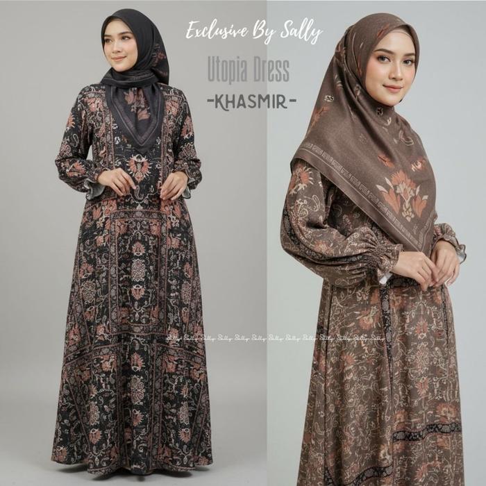 Sally Scarf- UTOPIA ABAYA DRESS  KHASMIR _HIJAB VOAL MOTIF CHASMERE/SARIMBIT KELUARGA, FULL PRINTING