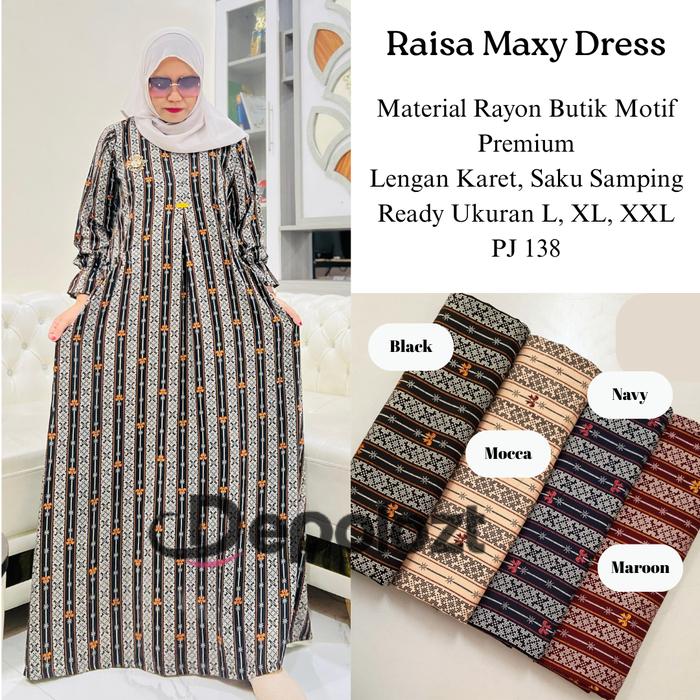 Raisa Gamis Maxy Dress Rayon Butik Bahan Nyaman Motif Premium Busui Lengan Wudhu Friendly Elegant