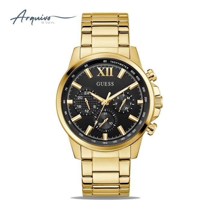 Jam Tangan Pria Guess Walker Chronograph Gold Tone Stainless Steel Black Dial Mewah Sporty Original 