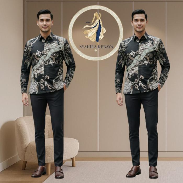 Kemeja Batik Pria Cowok Lengan Panjang Bahan Polyster Foil Ukuran M-XXL Flanel Lembut Casual Kotak T