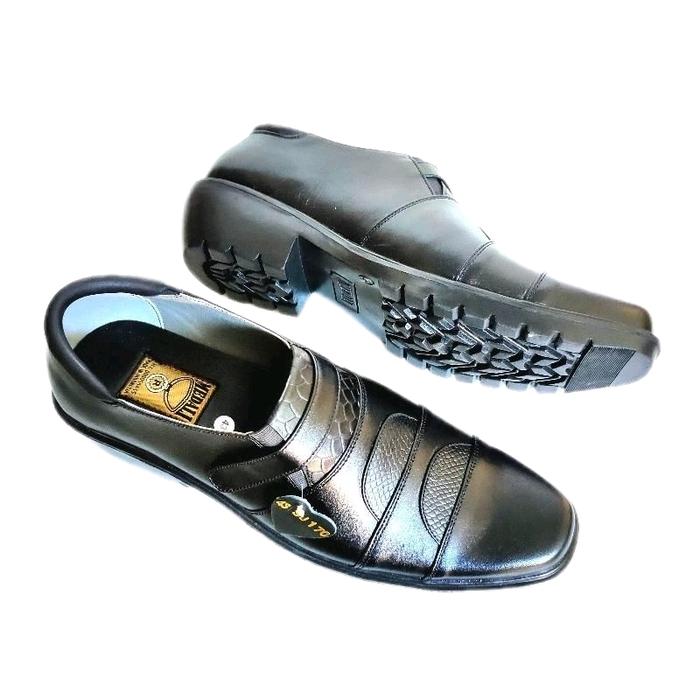 MANDIENS Sepatu Kulit Pria Asli Kulit Merek Medali K170 Tapak Sol Karet Jenggel Koboi Pantofel Hitam