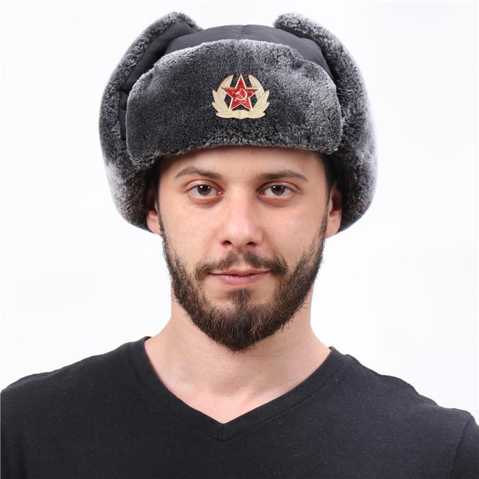 Warm Soviet Badge Lei Feng Hats Men's Russian Army Ushanka Bomber Hat Outdoor Plus Velvet Thicken Ca