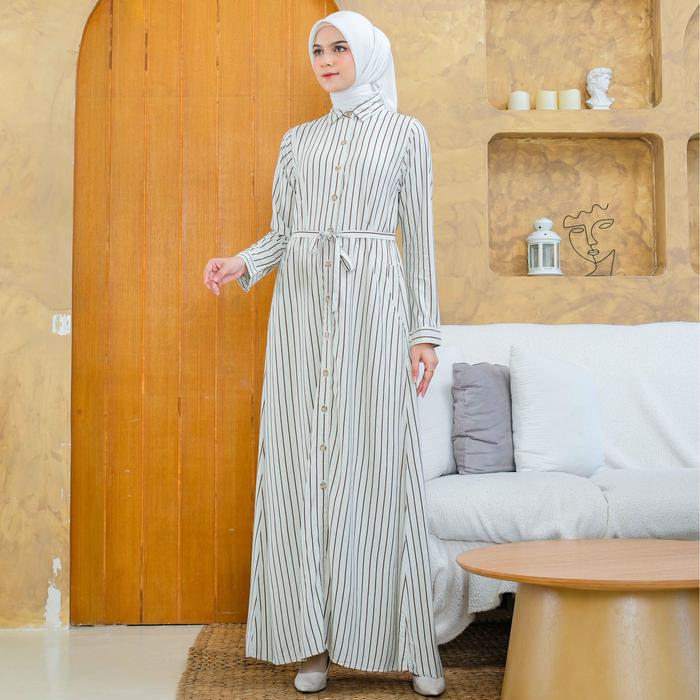RILLEY-Gamis Avessa Motif Salur Wanita Bahan Adem Tali Rayon Slub