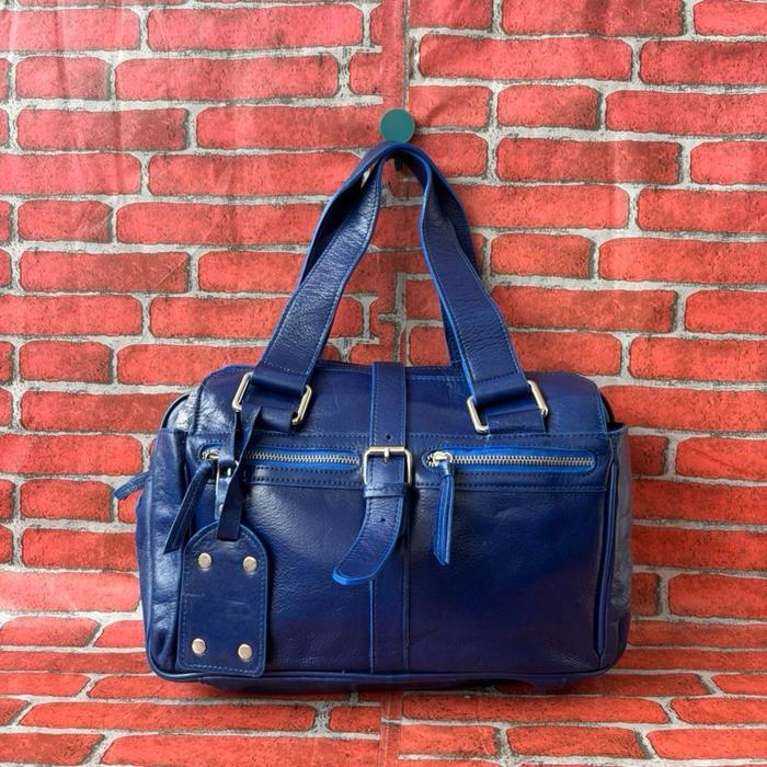 TAS TOP HANDLE WANITA KULIT ASLI SECOND BRANDED BIRU / TAS TENTENG PESTA KULIT ASLI WANITA SECOND BR