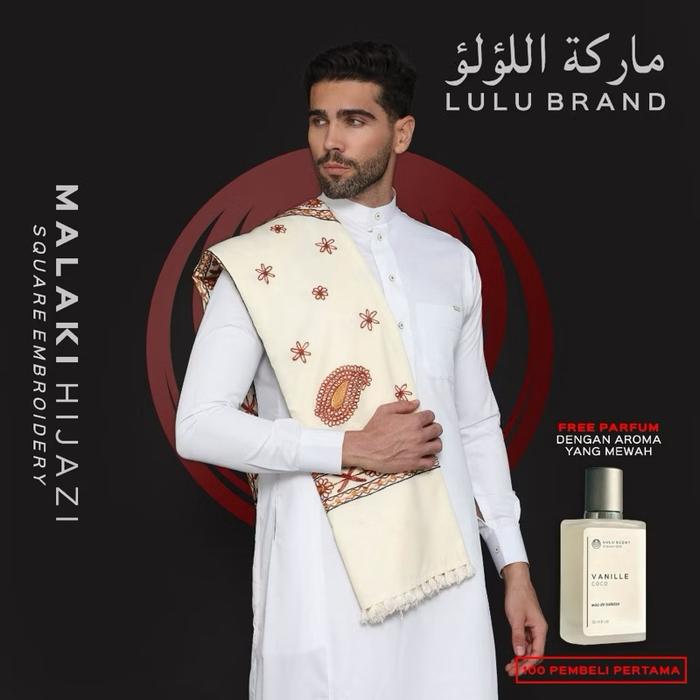 οΏΌSorban Imamah Hijazi Gutroh Bordir Import Pria Arab Premium Lulu Brand Malaki Free Parfum