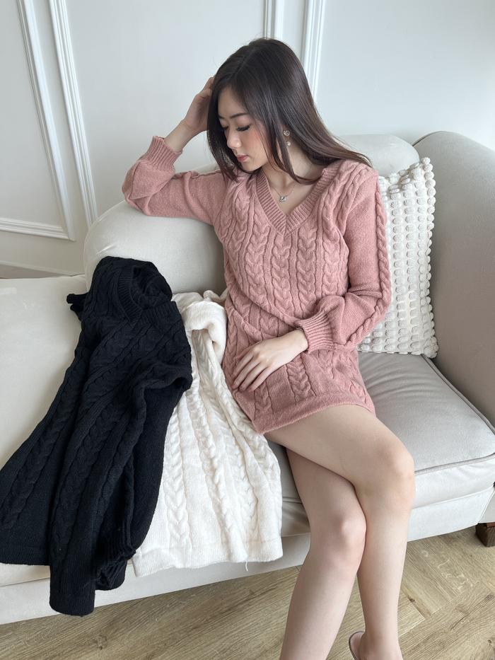BELFE - Sora Knit Casual Midi Dress Long Sleeve