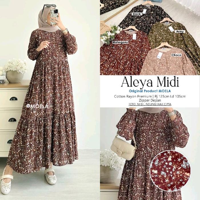 MIDI DRESS BUSUI ALEYA RAYON PREMIUM QUALITY ORI MOELA