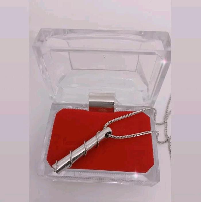 KALUNG PRIA DAN WANITA BAMBU + UKIRAN RANTAI SANTA PERHIASAN PERAK IMPORT 925 LAPIS EMAS PUTIH
