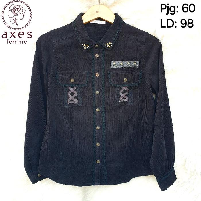 AXES FEMME Baju Atasan Kemeja Hitam Lengan Panjang Wanita
