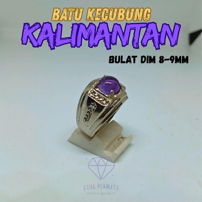Cincin Batu Kecubung Kalimantan Bulat Dim 8-9mm Asli Natural / Amethys Kecubung Asihan Ring Alpaka