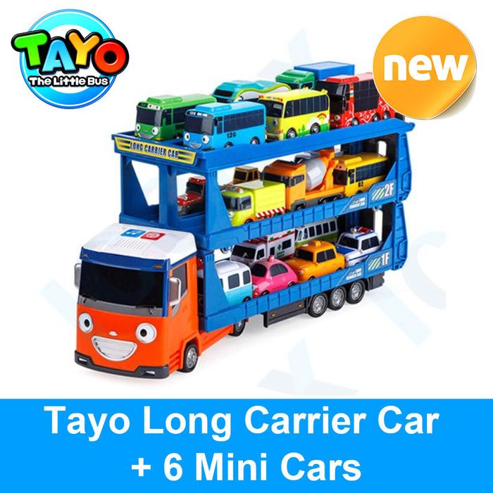 TAYO Set Mobil Pembawa Panjang + 6 Mobil Mini Mainan Anak Korea