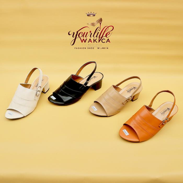 Sandal Wanita Heels Slop Pesta Pernikahan Sandal Cewek Model Tertutup Elegan Hak 7 cm