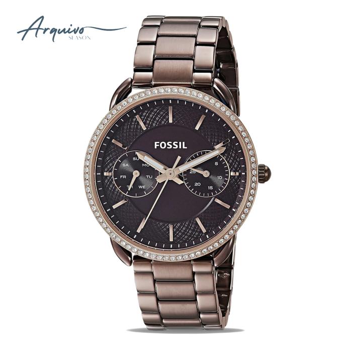 Jam Tangan Wanita Fossil Tailor Chronograph Brown Stainless Steel Mewah Elegant Luxury Watch Origina