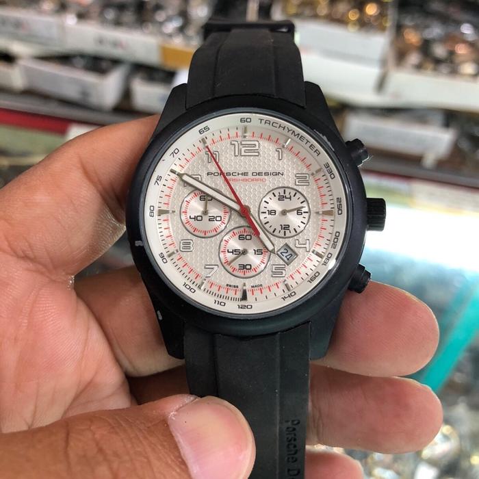 Porsche Design Jam Tangan Pria Tachymeter Chronograph Tali Karet Hitam Model Sporty