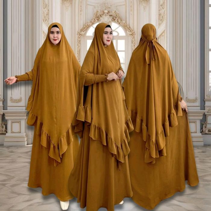 MAULINA SYAR'I Gamis Set Hijab Tanpa Pet Jumbo Free Cadar Bandana Matt Crinkle Airflow By Aje Zas Co