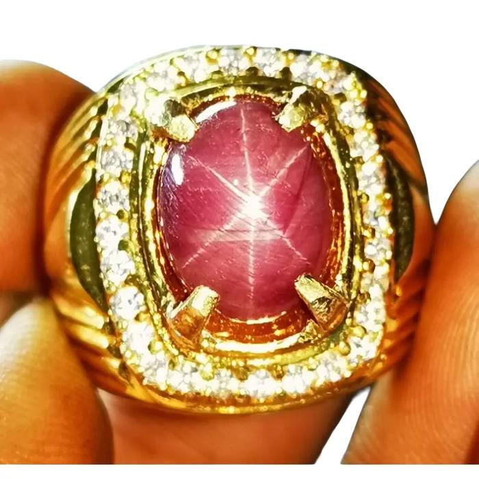 Cincin Batu Permata Natural Red Ruby Star 12x9x6mm - Ring Elegan