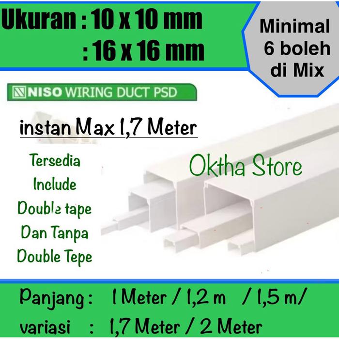 Kabel Duct 10x10~16x16 Pjg 1,2~1,7 Meter / Cable Duct INCLUDE Doable Tape Pake PEREKAT