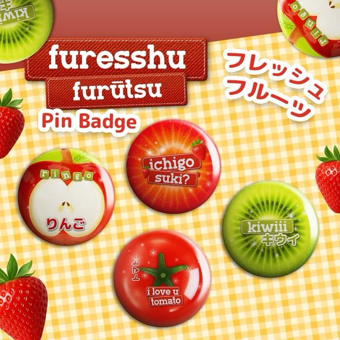 mayoi finds | (minimal beli 2 pcs) pin badge fruit heisei retro junimo core buah buahan pinterest ap