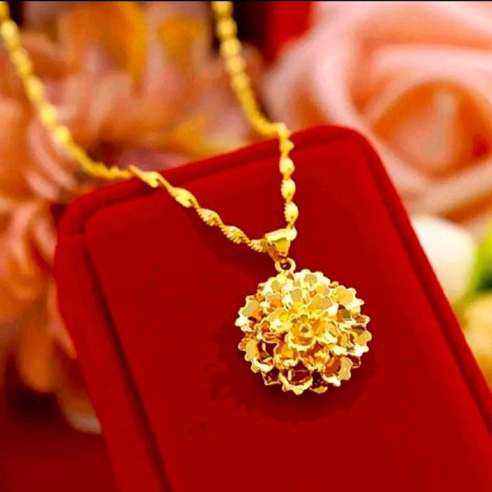 kalung pelintir  liontin bunga perhiasan dewasa lapis emas muda kadar rendah berkualitas tidak mudah