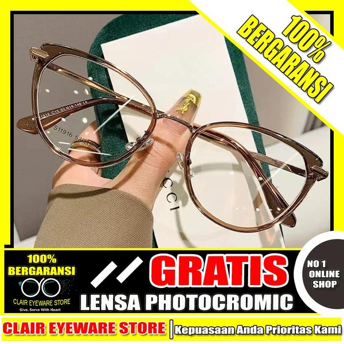 Clair Eyeware CO 46 Optik B Riski Frame Kacamata Cat Eye Blueray Photocromic Anti Radiasi Hp Kompute